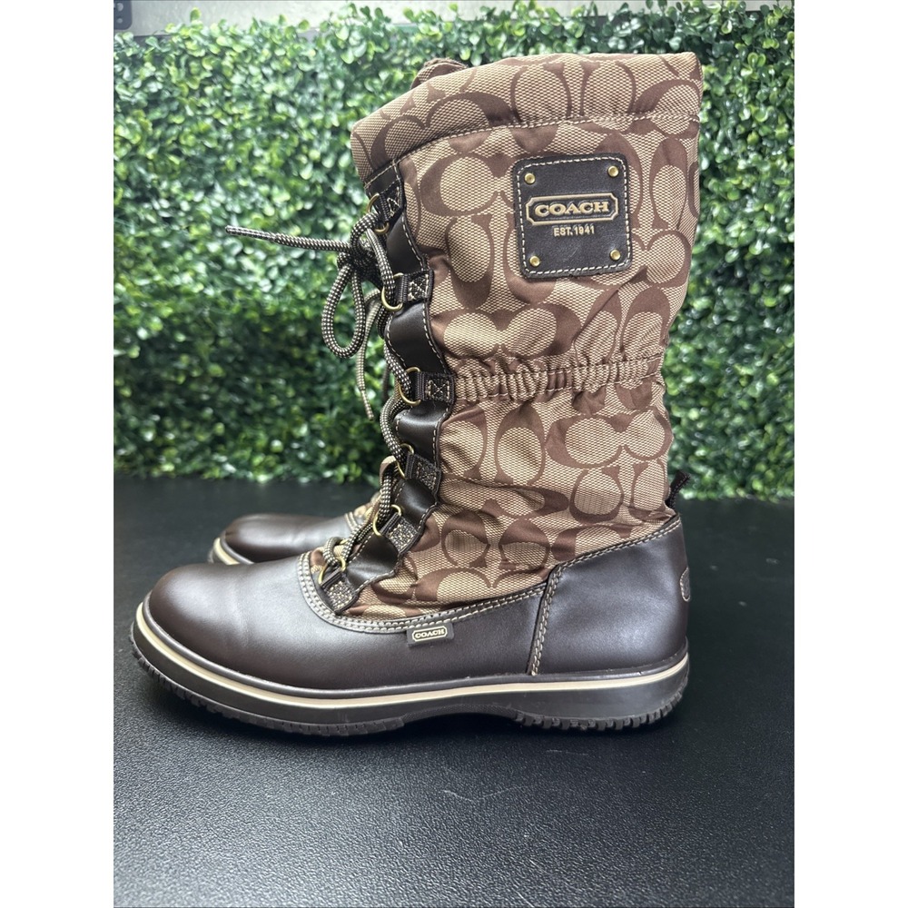 Coach Women's Shane Signature C Brown/Khaki Monogram Mid-Calf Boots Size 9B